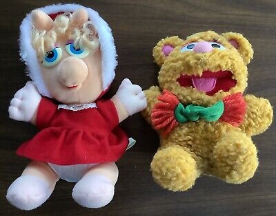 Vtg. 1987 Jim Henson Muppet Baby Miss Piggy & Fozzie Bear Plush Holiday Toy