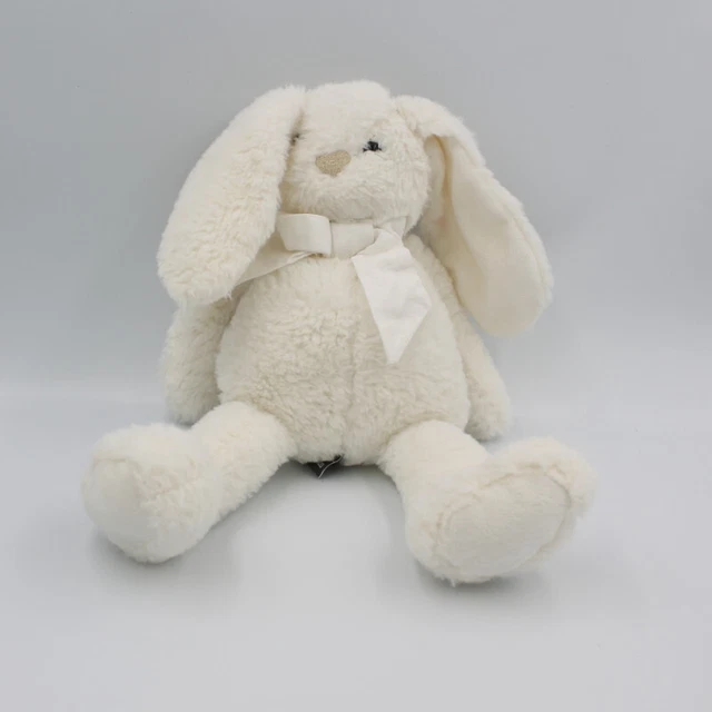 Doudou peluche lapin blanc noeud ATMOSPHERA - 27113