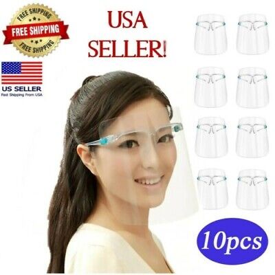 10 PACK Face Shield Guard Mask Safety Protection With Glasses Reusable Anti Fog