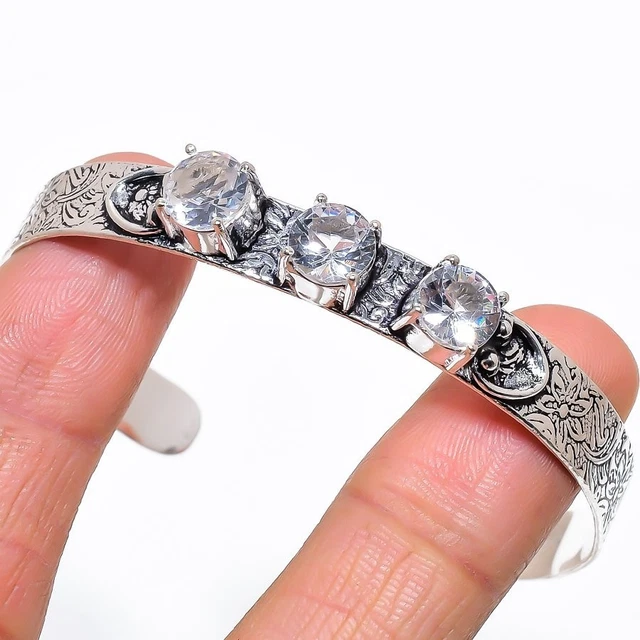 Pierres Precieuses Bracelet Manchette En Argent Sterling 925 Avec Topaze Africaine Et Améthyste - Neuf Bracelet Maille Americaine