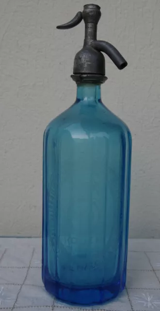 ANCIEN SIPHON, bouteille à eau de seltz  bleue.