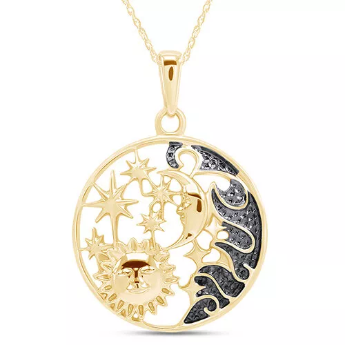 Sun Moon & Star Pendant 18" Necklace 14K Yellow Gold Plated 925 Sterling Silver