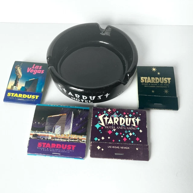 Vintage Stardust Hotel Casino Ashtray & Matchbooks, Las Vegas Nevada Black Glass
