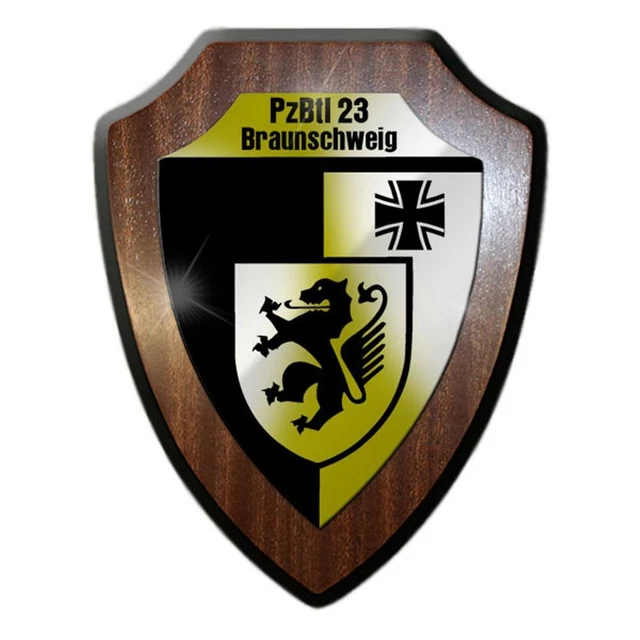 Wappenschild 'PzBtl 33 Panzerbataillon Panzer #8419' – Holzoptik Mit Metallschild, Ca. 16x20 Cm, Perfektes Andenken