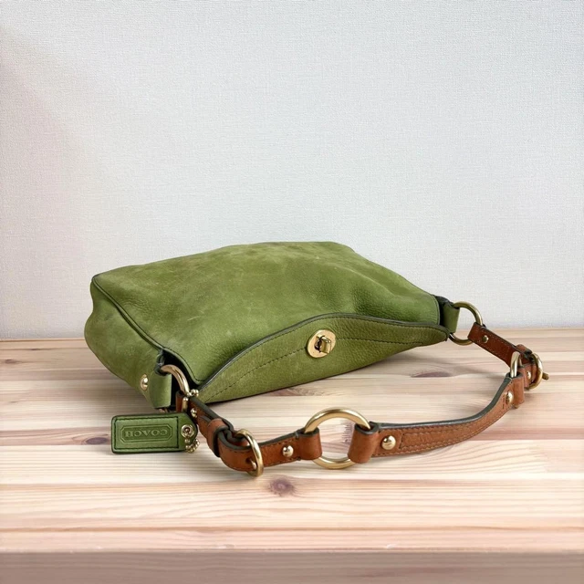 COACH shoulderbag green turnlock nubuck