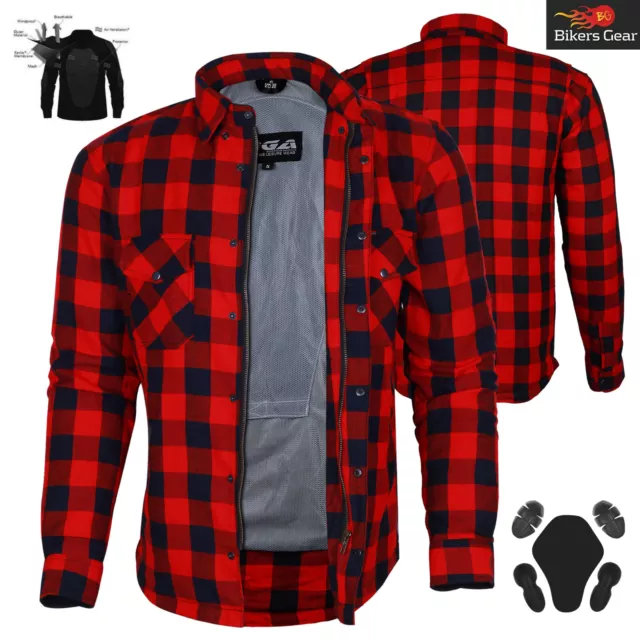 Mens Motorcycle Shirt lined with Kevlar Motorbike Flannel Bikers Gear CE Armour