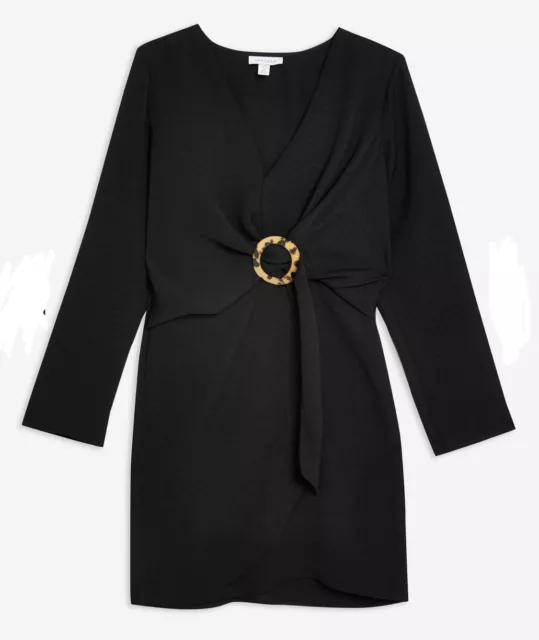 TOPSHOP Horn Ring Mini Dress Black Size 12 NWT