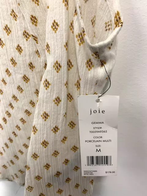 JOIE Gemma Cotton Printed Sleeveless Blouse, Porcelain Multi, Size M $178 3