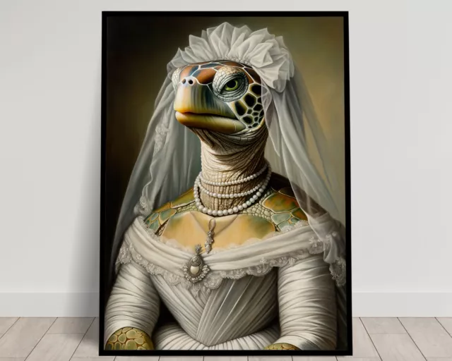 Portrait d'une Tortue en Robe de Mariée, Décoration murale animaux, Poster