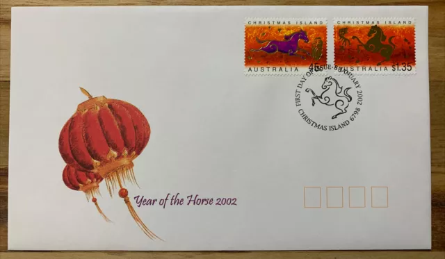 2002 Christmas Island Year of The Horse (Gummed Pair) FDC