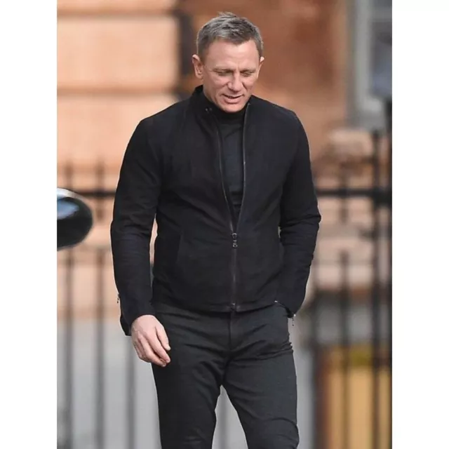 James Bond Spectre 100% Genuine Lamb Black Suede Leather Jacket with Two Way Zip