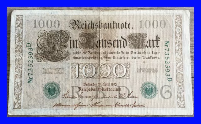 💥 1000 Mark Reichsbanknote ➰ Reichsbankdirektorium Berlin, den 21.April 1910 💥