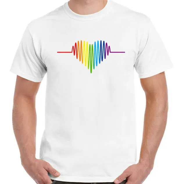 T-shirt LGBT Gay Pulse Heart da uomo orgoglio colori arcobaleno outfit maglietta abbigliamento 13