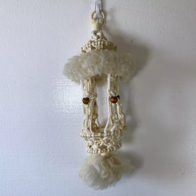 Macrame Plant Hanger Holder Vintage Beaded Boho Hippie Braided 25" Decor Fuzzy