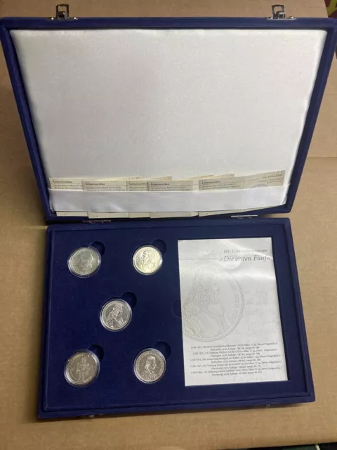 Die ersten fünf BRD 5-DM Silber Gedenkmünzen mit Echtheitszertifikat
