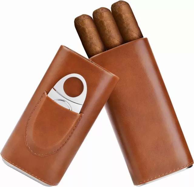 Cedar Wood Lined Brown Leather 2 Ct Sturdy Cigar Case Travel