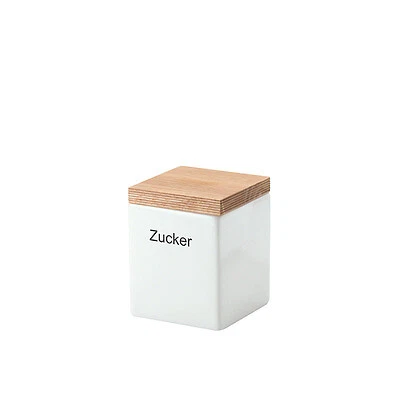 Continenta Vorratsdose quadratisch mit Holzdeckel 800 ml weiß Keramik 3912