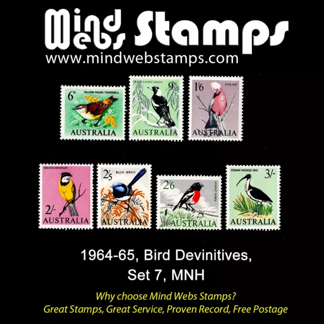 Australian Pre-Decimal Stamps 1964-65 Bird Definitives Set 7 nicely-centred  MNH