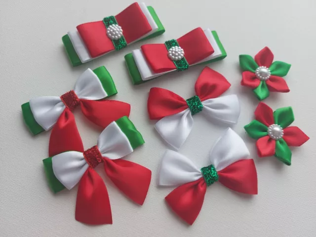 Paquete de 8 Arcos de Satén Navidad Pequeños Arcos Decorativos Artesanales Arcos de Costura Rojo Verde Reino Unido