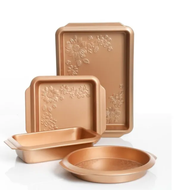Copper Nonstick Steel Bakeware Set - 4 Pcs Durable Cake Brownie Loaf Tart Set