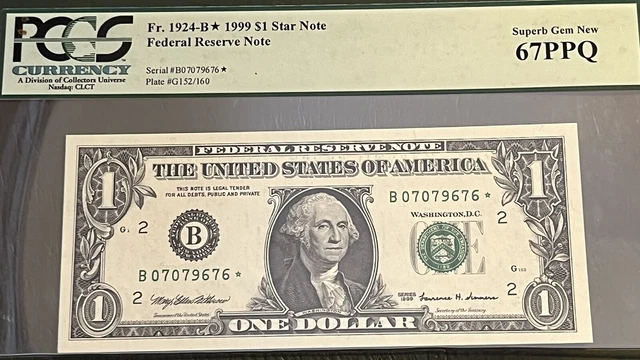 1999 $1 Federal Reserve STAR Note New York Fr. 1924-B* PCGS 67EPQ Superb Gem Unc