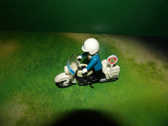 Playmobil Vintage 3564 - Police Moto Verte Avec Policier - Set 1982 - Boîte Espagnole