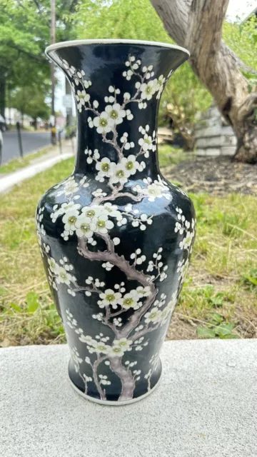 Wundervoll Antik 20th Chinesisch Schwarz Porzellan Blumenvase