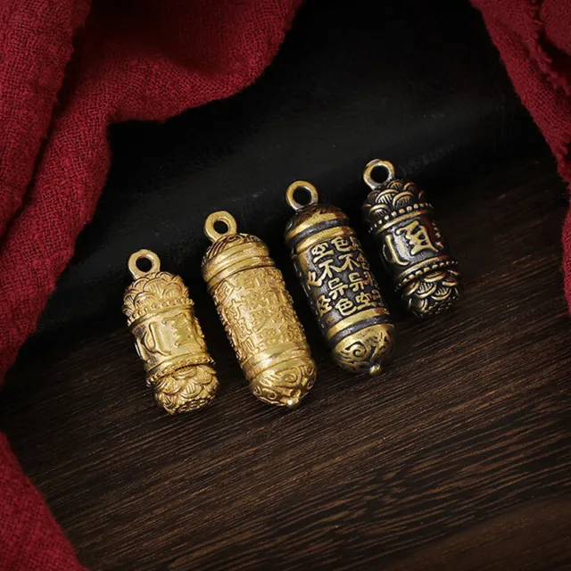 Keychains Brass Buddha Sutra Cylinder Pendant Keychain Hanging Necklace Jewe-wf 2