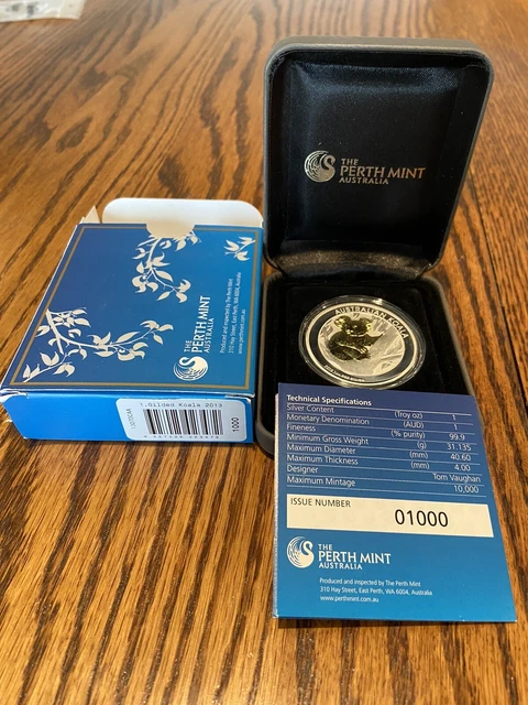 #1000!! 2013 Australian Koala 1 oz Silver 24-karat Gold Gilded Koala w/Box & COA