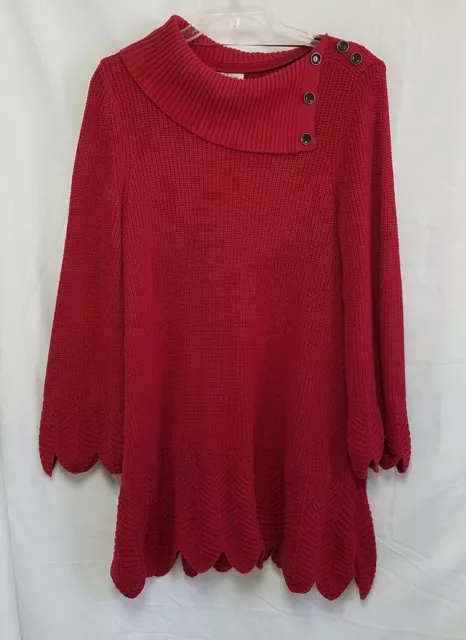 Style & Co. Women's Red Long Sleeve Dress Mock Neck Knit Sweater Size Large