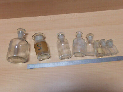 8 ältere Steilbrustflaschen/ Apothekerflaschen Klarglas von 10ml-250ml, gebr. 10