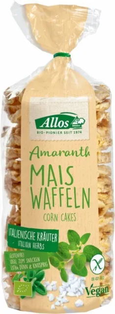 Allos Amaranth Mais-Waffeln Ital. Kräuter Bio 100g glutenfreier & veganer Snack