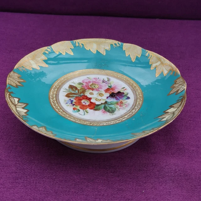 Vintage Gilded Turquoise Hand Painted Comport Tazza A/F #2