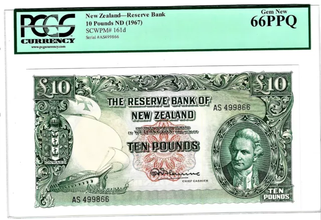 New Zealand: Reserve Bank 10 Pounds ND (1960-67) Pick 161d. PCGS Gem New 66PPQ.
