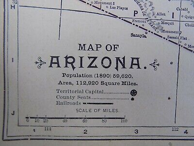 1890 Map Of Arizona, Utah, Nm, Ok, Indian Terr. Atlas,  C.o.a.original Antique 2