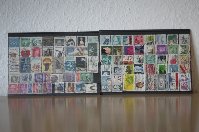 Lot älterer Briefmarken aus den USA auf 2 Steckkarten 