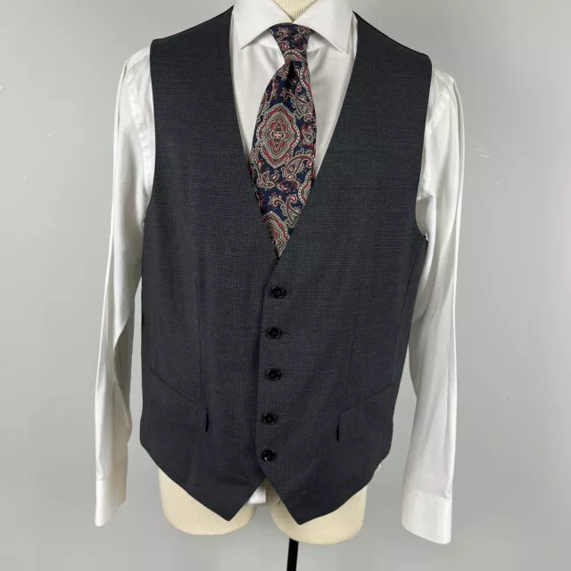 Hugo Boss Jerron Lenon1 44R gray micro grid 100% wool 5 button vest