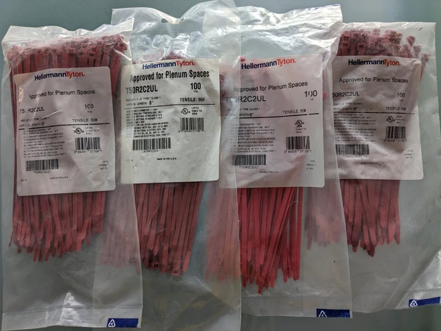 400pcs - Hellermann Tyton T50R Cable Ties - 8" - 50 Lbs. - Color RED