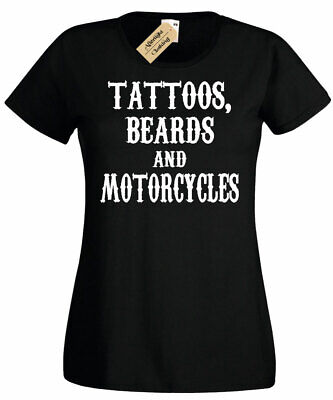 Womens Tattoos Beards and Motorcycles Biker T-Shirt ladies top gift