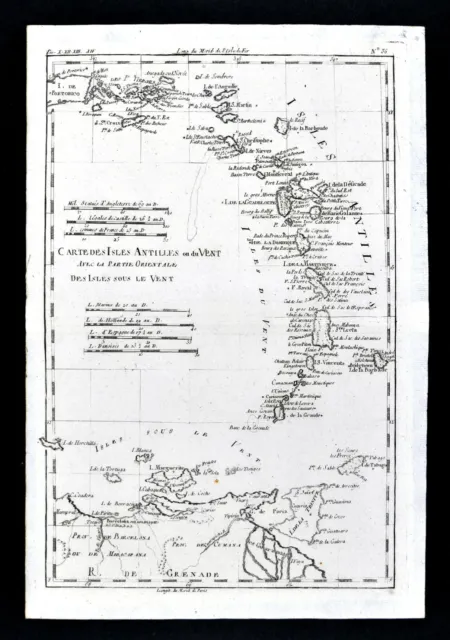 1780 Bonne Map West Indies Caribbean Antilles Puerto Rico Guadeloupe Martinique