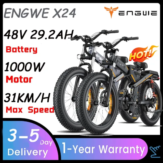 Engwe X24 1000W Fat Tire ebike 25Km/h 48V 29.2Ah Battery Mountain ebike