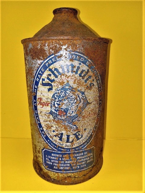 Off grade Schmidt's Ale Quart Cone Top PA Beer Can.