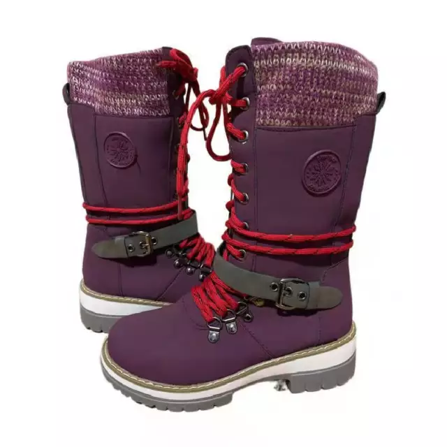 WOMEN'S ZIP LACE up Block Heel Lining With Fur Mid Calf Snow Boots ...