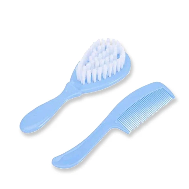 Blue Baby Hair Brush Comb Set Soft Tangle Free Newborn Toddler Travel Home  Uk