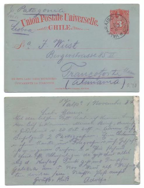 101567 - Chile - Ganzsache - Postkarte, Valparaiso 1.11.1884 nach Frankfurt Main