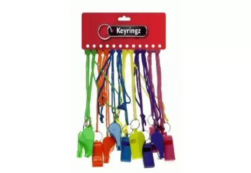 12 x PLASTIC NEON  COLOUR SPORT WHISTLE FOOTBALL RUGBY REFEREE NECK WRIST CORD