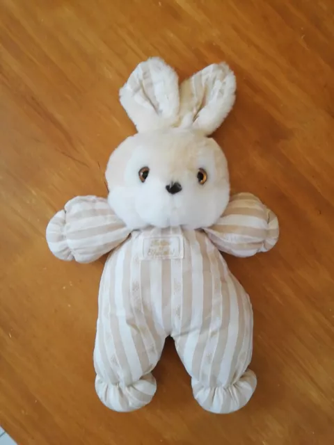 O/ Doudou Peluche Tartine Et Chocolat Lapin Blanc Rayé Beige Marron Vintage