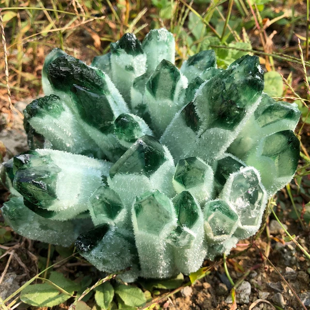 New Find Green Phantom Quartz Crystal Cluster Mineral Specimen Healing 2