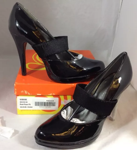 NEW GABRIELLA ROCHA Womens Heels Size 9 1/2 Shiny Black Patent Strap 9.5 Shoes
