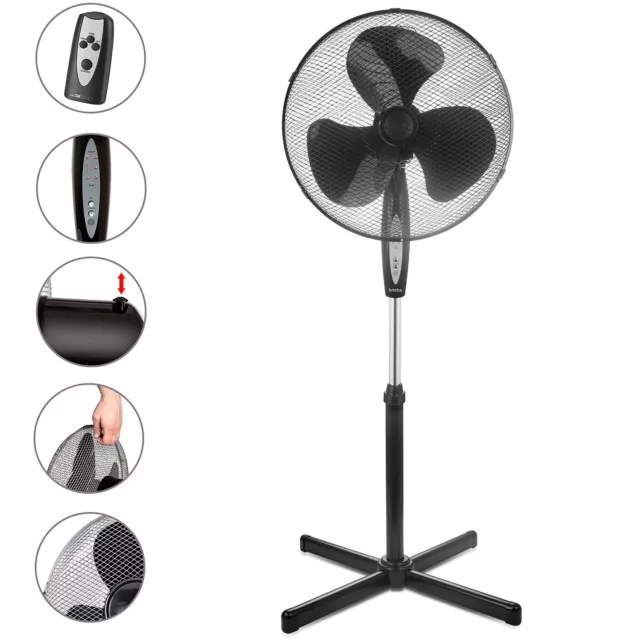 Ventilador de Pie Silencioso Mando Distancia 40cm Temporizador Oscilante 3 vel.